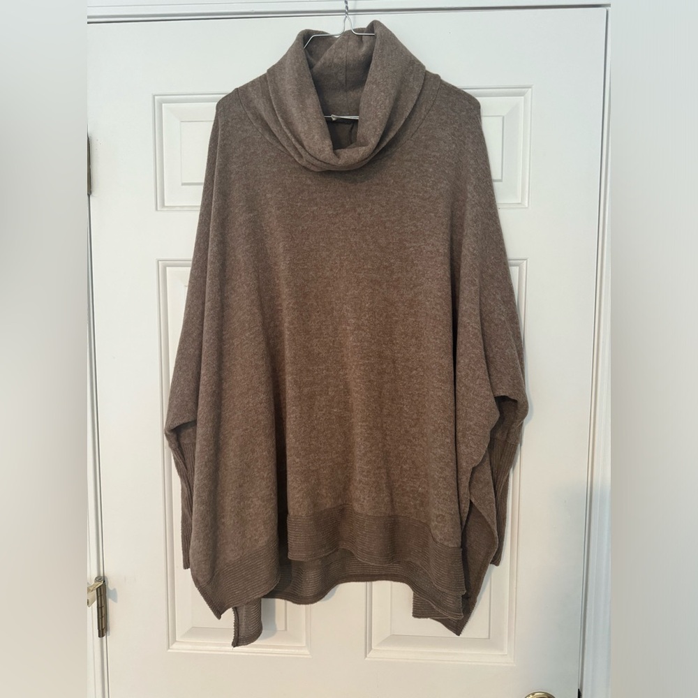Zenana Women’s Long Sleeve Cowl Neck High Low Bat Wings Tunic Sweater - Brown
